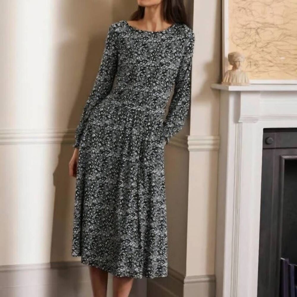 Boden Evelyn black&grey jersey Midi dress sz 14R